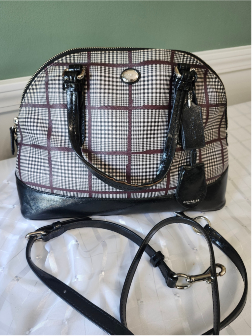 Women's Coach Peyton Glen Satchel Bag, One Size, Black and White Plaid